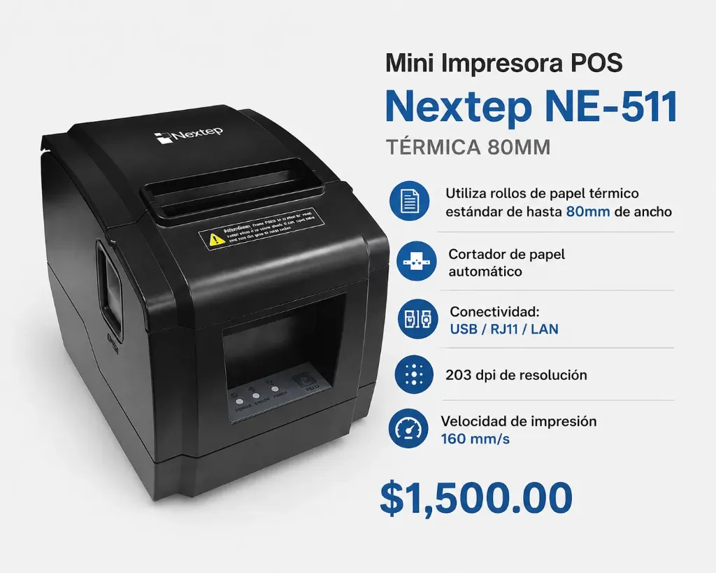 Impresora Nextep Térmica 80mm USB/RJ11/LAN /160 mm/s, 203 dpi