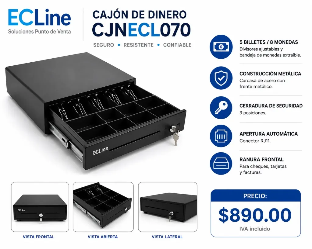 Cajón de dinero EC LINE, Negro, 4, 8, Si